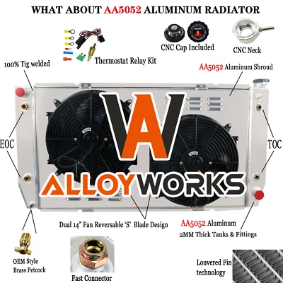 3 Row Radiator Shroud Fan For 1988-2000 Chevy GMC C/K 2500 3500 Pickup 7.4L V8 - Image 1 of 4