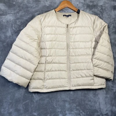 Brooks Brothers Puffer Down Coat Womens XL Tan Quilted 3/4 Sleeve Classic Tags - Image 1 of 4