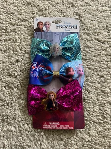 Disney Frozen II (2) 3-Pack Glitter Hair Bow/Bows Clips - Picture 1 of 2