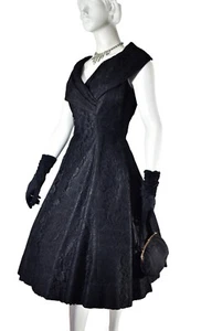 Black lace fifties dress lace illusion cowl neck prom ball unique style 10 - Picture 1 of 10