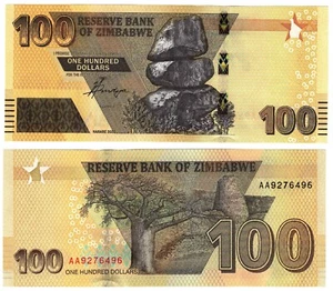 2020 (2022) Zimbabwe 100$ DOLLAR HYBRID P106 Banknote UNC AA prefix - Picture 1 of 1
