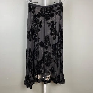Citron Santa Monica Maxi Skirt Womens Medium Black Sheer Flocked Velvet Floral - Picture 1 of 6