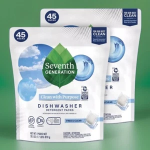 2x Seventh GENERATION Dishwasher Detergent Packs Free & Clear 45 Pods (90 Total) - Picture 1 of 10