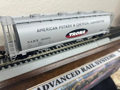 AMERICAN POTASH FERTILIZER CYLINDRICAL 4 BAY HOPPER CAR TRONA LOGO HO Scale NEW - Image 1 of 4