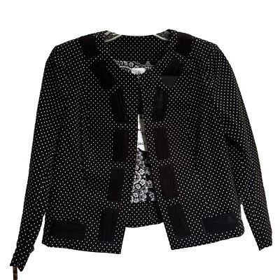 Cabi W-6 NWT Tailored Jacket Black White Swiss Dot Jacquard Cropped Chiffon - Image 1 of 4