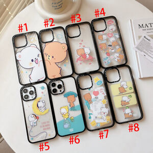 Cartoon Couple Cute Bear Pattern Clear Hard Case For iPhone 14 Pro Max 13 12 11