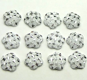 200 Silver Flatback Acrylic Glitter Flower Rhinestone Cabochons 12mm - Picture 1 of 5