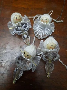 De colección - 4 ángeles de cristal cabezas de madera adornos de Navidad - ángeles con acento dorado - Imagen 1 de 4