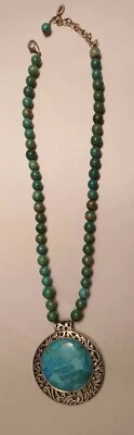 Colgante grande turquesa Barse de ley con collar de cuentas - 18" Foto 1 de 4