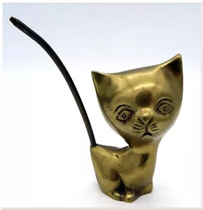 Vintage Brass Cat With Long Screw Tail 4'' Paperweight Made In Korea Mid-Century - Bild 1 von 9