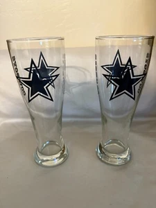 Set of 2 NFL Dallas Cowboys 8-1/8" Tall 12 oz. Pilsner Beer Glasses EUC - Picture 1 of 6