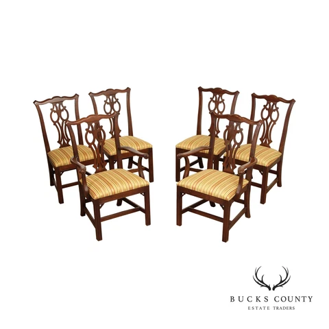 Ethan Allen Georgian Court Chippendale Style Set Six Cherry Dining Chairs Cover