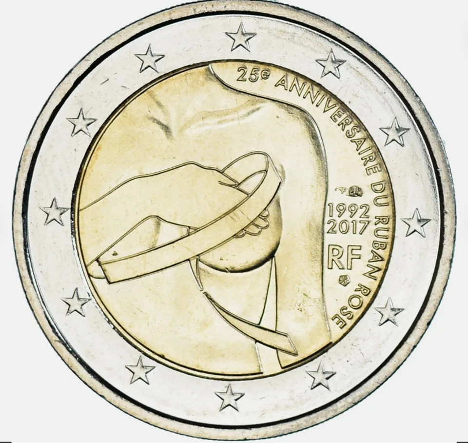 法国,2 欧元,2017 年,25e Anniversaire du Ruban Rose — 第 1/1 张图片