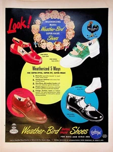 Zapatos para niños Weather-Bird 1949 anuncio estampado vintage años 40 niños y niñas símbolo tostador - Imagen 1 de 1