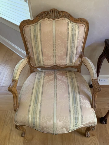 2 Matching Vintage French Country Chairs In Pale Pink Fabric Cover
