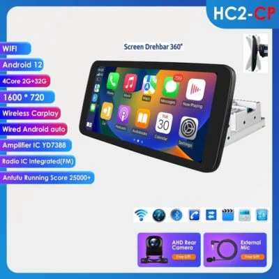 10.33" Single 1Din Car Stereo Radio Carplay GPS Android Auto TouchScreen 32G+CAM - Image 1 of 4