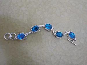 Women's Bracelet- 8" Long, Ocean Blue Topaz ( Lab Specimens)-925 Stamped Silver - Picture 1 of 9