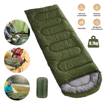 Adult Single Sleeping Bag Waterproof Outdoor Camping Hiking Envelope Zip Bags - Image 1 of 4