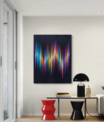 PRISM PULSE Handmade Modern lap quilt 46" x 56" Rainbow ombres on black. Cotton - Image 1 of 4