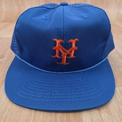 Vintage New York Mets Snapback Hat Cap Rope Mesh Trucker Twins MLB Blue Orange - Image 1 of 4