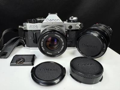 Canon AE-1 Program 35mm Film Camera WORKS 50mm FD f/1.8 & 135mm f2.8 Prime Lens - Image 1 of 4