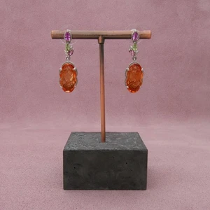 chuck clemency sterling silver pink sapphire peridot & citrine dangle earrings - Picture 1 of 3
