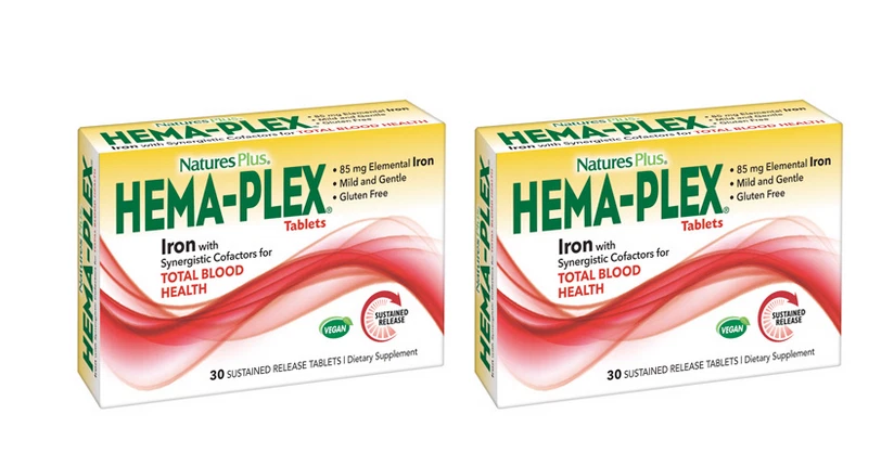 Nature's Plus HEMA-PLEX Железо Устойчивое Высвобождение Коробка из 6 30 таблеток (2 УПАКОВКИ) - Изображение 1 из 1