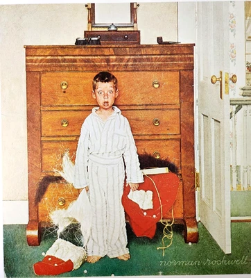 Cajón inferior de Papá Noel Norman Rockwell vintage 1990 impresión de libro a doble cara Foto 1 de 4