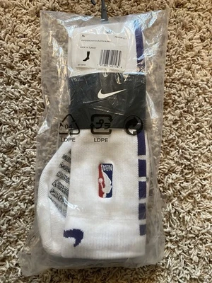 Nike NBA Auténticos XL Calcetines Rodilla Blanco Púrpura Equipo Power Player Emitidos en Cancha Foto 1 de 3