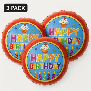 Happy Birthday Party Balloons 3 Pack Cupcake Red Blue Kids balloons - Picture 1 of 4