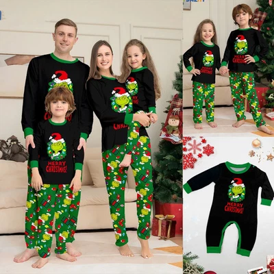 MARKENLOS UK Family Matching Christmas Pyjamas Grinch Adult Kids Nightwear Pyjamas Pjs Set