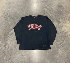 De colección Fubu Hombres XL Negro Manga Larga Y2K Hip Hop Suelto Deportes - Imagen 1 de 5