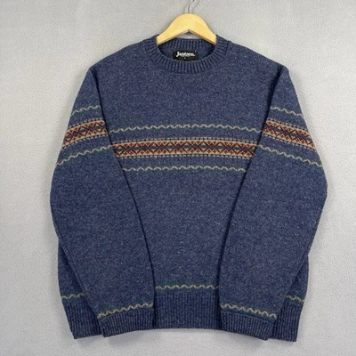 Vintage Jantzen Sweater Mens Large Blue Acrylic Wool Blend Holiday Made In USA - Image 1 of 4