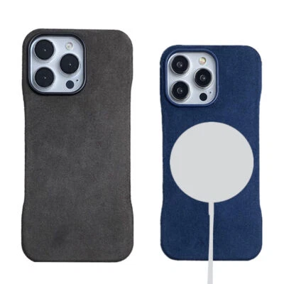 Funda de cuero gamuza genuina para iPhone 15 14 Pro Max 13 cubierta Magsafe trasera sin montura Foto 1 de 4