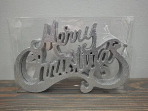 Set of 6 Silver Merry Christmas Ornaments 8.66 inch each Sparkles - Picture 1 of 6