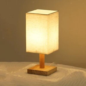 Bedside Table Lamp with Flaxen Fabric Shade Minimalist USB Beige - Picture 1 of 8