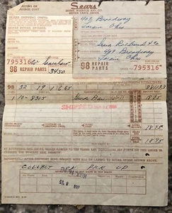 Sears Roebuck Repair Part Service Invoice 1965 Dated Stamped Written On - Picture 1 of 6