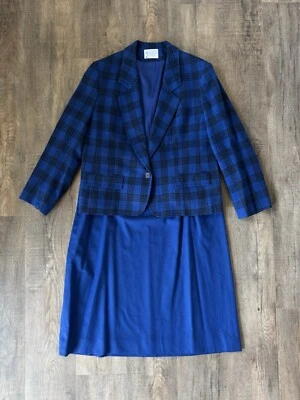 Conjunto de Traje Falda Blazer Pendleton De Colección Para Mujer Talla 22W Lana Tartán Años 70 Azul A Cuadros Foto 1 de 4
