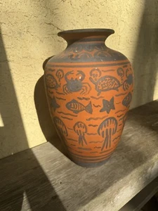 Ardaches Baldjian Martinique Terracotta Pottery Vase Turtle Crab Fish Ceramique - Picture 1 of 12