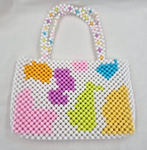 Acrylic Bead White & Pastels Beaded Pattern Hand Bag Purse - Picture 1 of 14