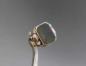 Art Deco Mens Signet Ring. Bloodstone 925 Silver,Antique Fob Ring. Gentlemen's, - Picture 1 of 6