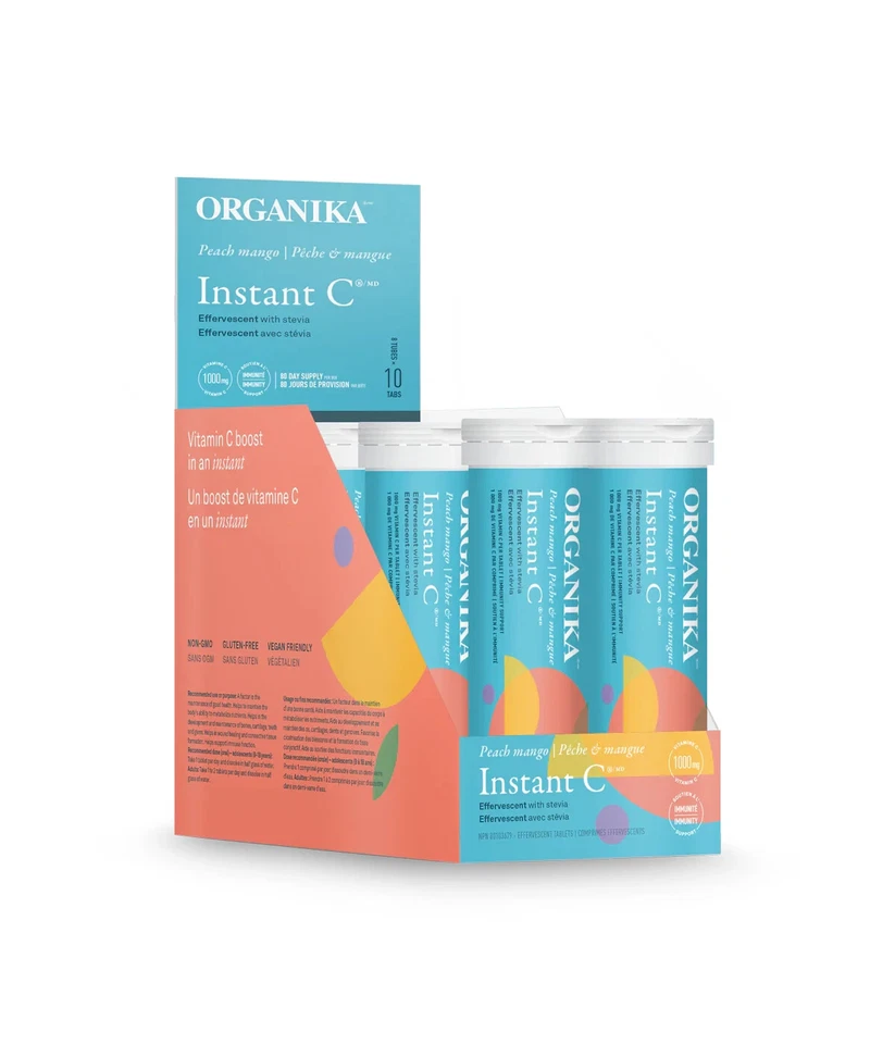 Organika Instant-C Effervescent Peach Mango Flavor Boost Immune 8 Tubes NEW - Image 1 of 1