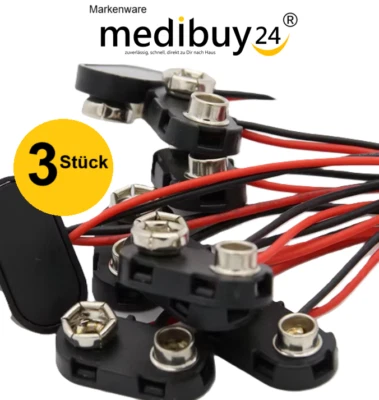 MEDIBUY24 Batterieclip 9V Block Batterie Clip Halter Anschluss Kabel Blöcke Stecker 3x (D)