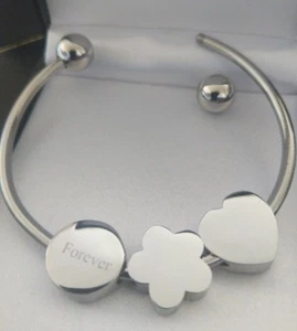 Personalised Engraved Steel Screw End Heart Charm Torque Bangle Mothers Day Gift - Picture 1 of 8