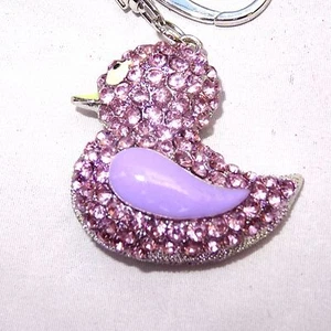 Little Miss Duckling / Miss Swan Purple Pink Crystal Key-ring or Bag Charm - Picture 1 of 14