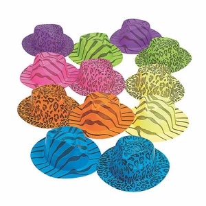 22" circ. Neon Animal Print Fedora Hats Assortment - 12 Pc. - Picture 1 of 2