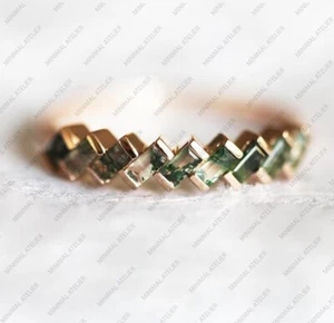 Moss agate Alternative Ring, 925 Sterling Silver Gold Plated Gift For engagement - Picture 1 of 5