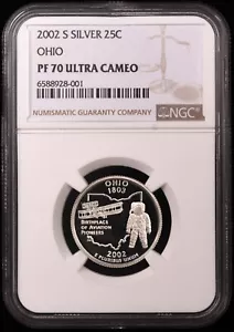 2002-S Ohio Silver Statehood Quarter NGC PF 70 ULTRA CAMEO - Picture 1 of 2