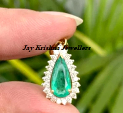 Smaragd Edelstein Oval Charm Anhänger,925 Silber Rose Schnitt Diamant Hochzeit - Bild 1 von 3