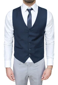 Gilet panciotto uomo blu scuro smanicato elegante slim fit con cravatta abbinata - Bild 1 von 2